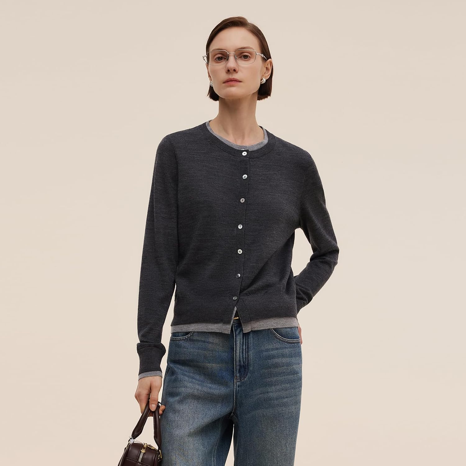 GOELIA Pure Cashmere Wool Cardigans Womens Sweaters Trendy Long Sleeve Button Down Cozy Loose Fit Knit Going Out Tops