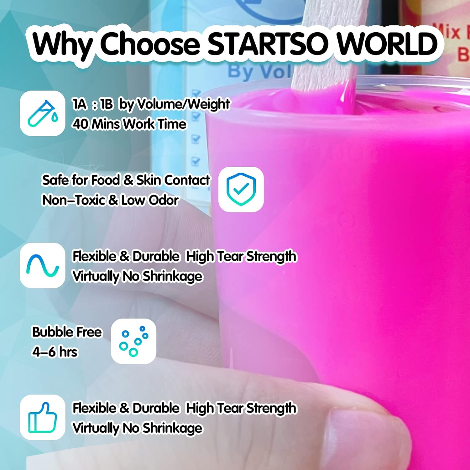 Startso World Mold Making Kit, 20A Pink Platinum RTV-2 Liquid Silicone Rubber 9.6OZ for Casting Resin, Soap, Candle, Clay, DIY Molds -1:1 by Volume with Tool Kit 4Cups, 4Sticks,2Droppers,1Pair Gloves