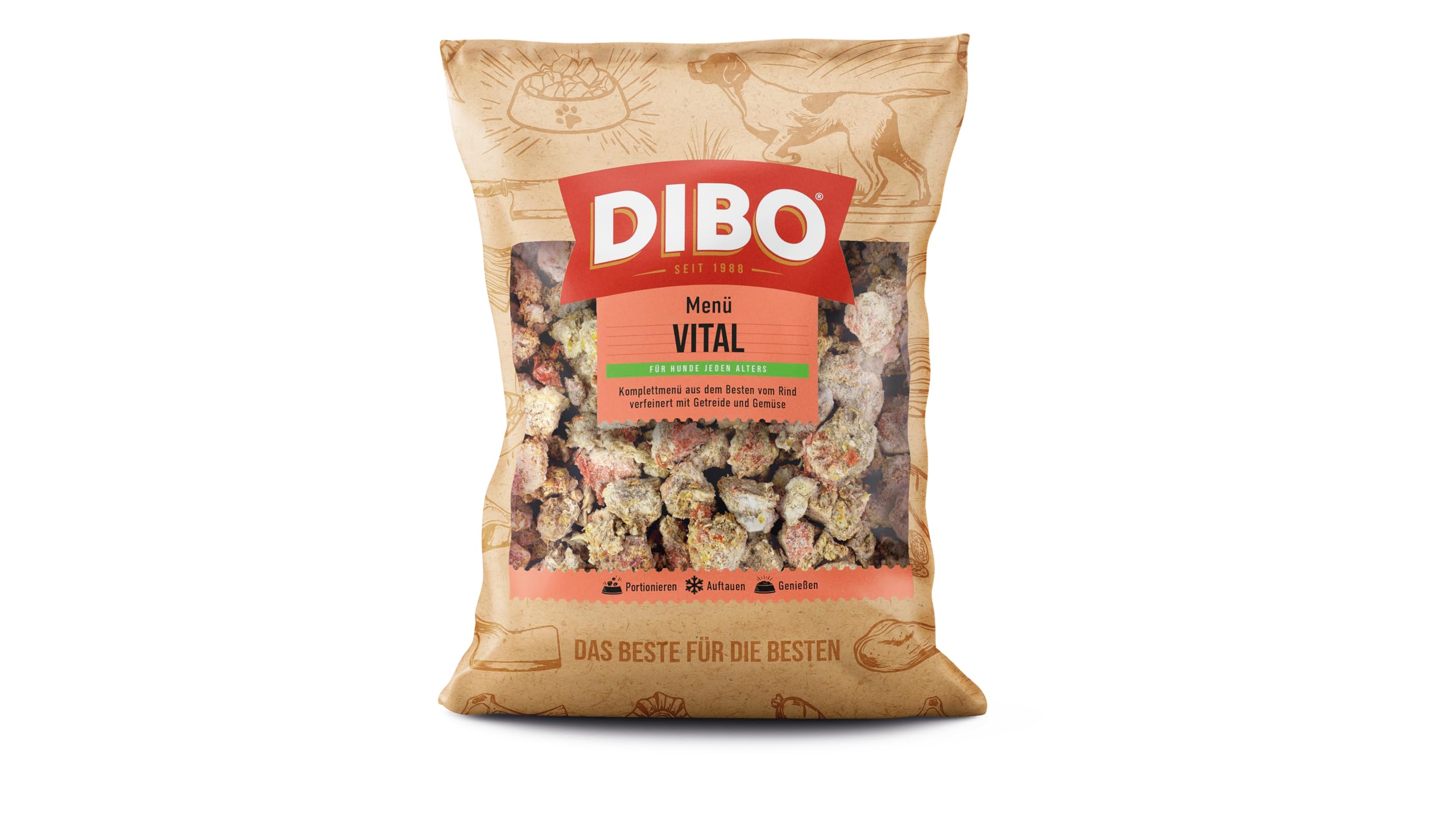DIBO Menü Vital, 3 x 2.000g-Beutel, Tiefkühlfutter, gesunde, natürliche Ernährung für Hunde, Hundefutter, Barf, B.A.R.F.