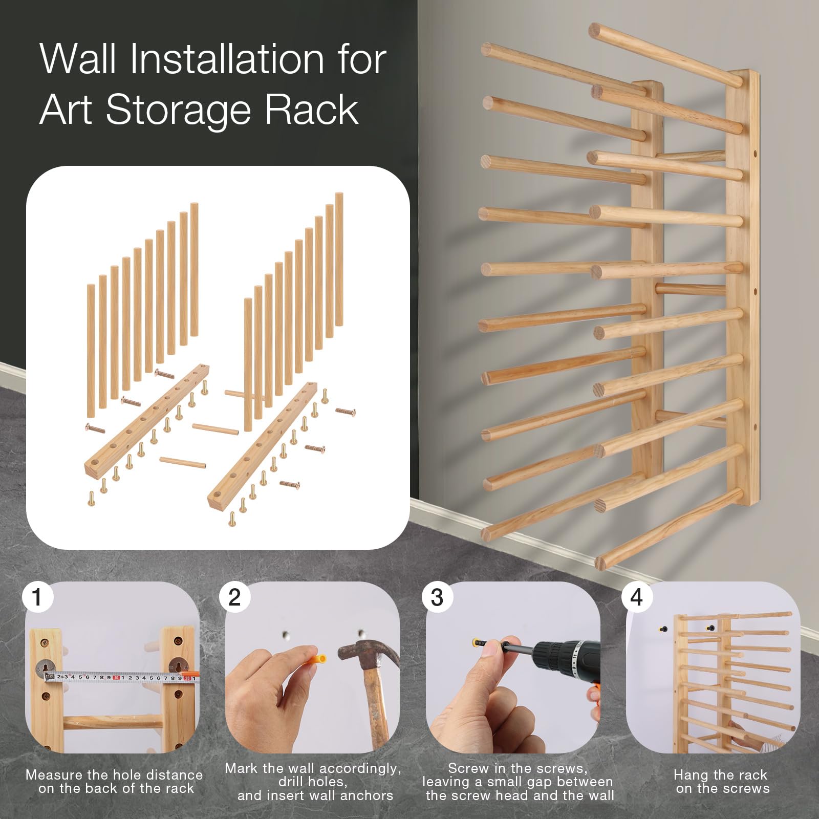Art Canvas Storage Rack - Solid Wood Drying & Display Stand With Wheels For Studios & Galleries