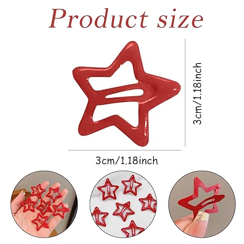 Miniatura 2 de Pinzas para el cabello con diseño de estrella roja para mujeres y niñas, 10 pasadores de pelo de estrella de metal plateado, Y2K 2000,