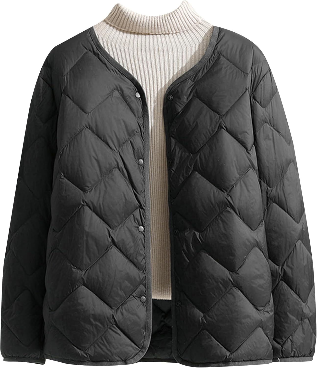 WIWIQS Womens Lightweight Packable Button Dow Coat Slim Fit Duck Down Jacket Collarless Warm Quilted Puffer Jacket