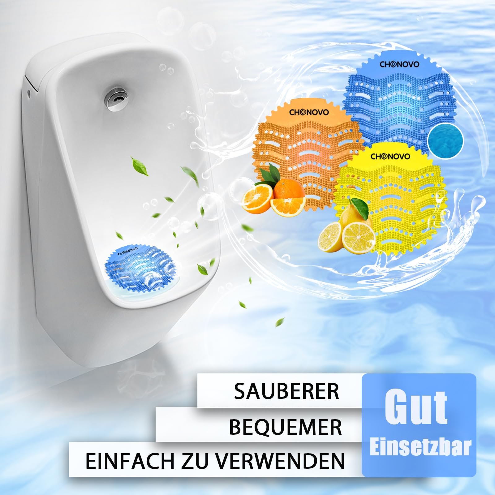 12 Urinalsieb Mit Duft, Spritzschutz, Lufterfrischer Einzeln Verpackt für WC, Gästebad, Bad, Öffentliche Toiletten - 4 Meeresbrise, 4 Zitrone, 4 Orange
