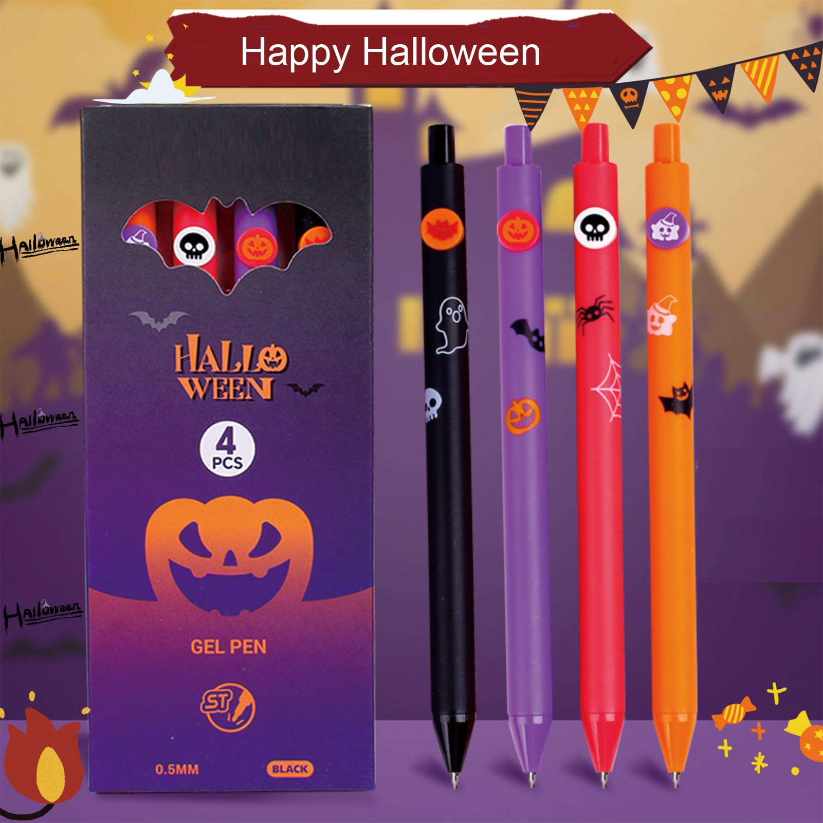 4 Pcs Cute Gel Ink Pens Halloween Retractable Pens Funny Cartoon Pen 0 5mm Smooth Writing Pen for — view 2