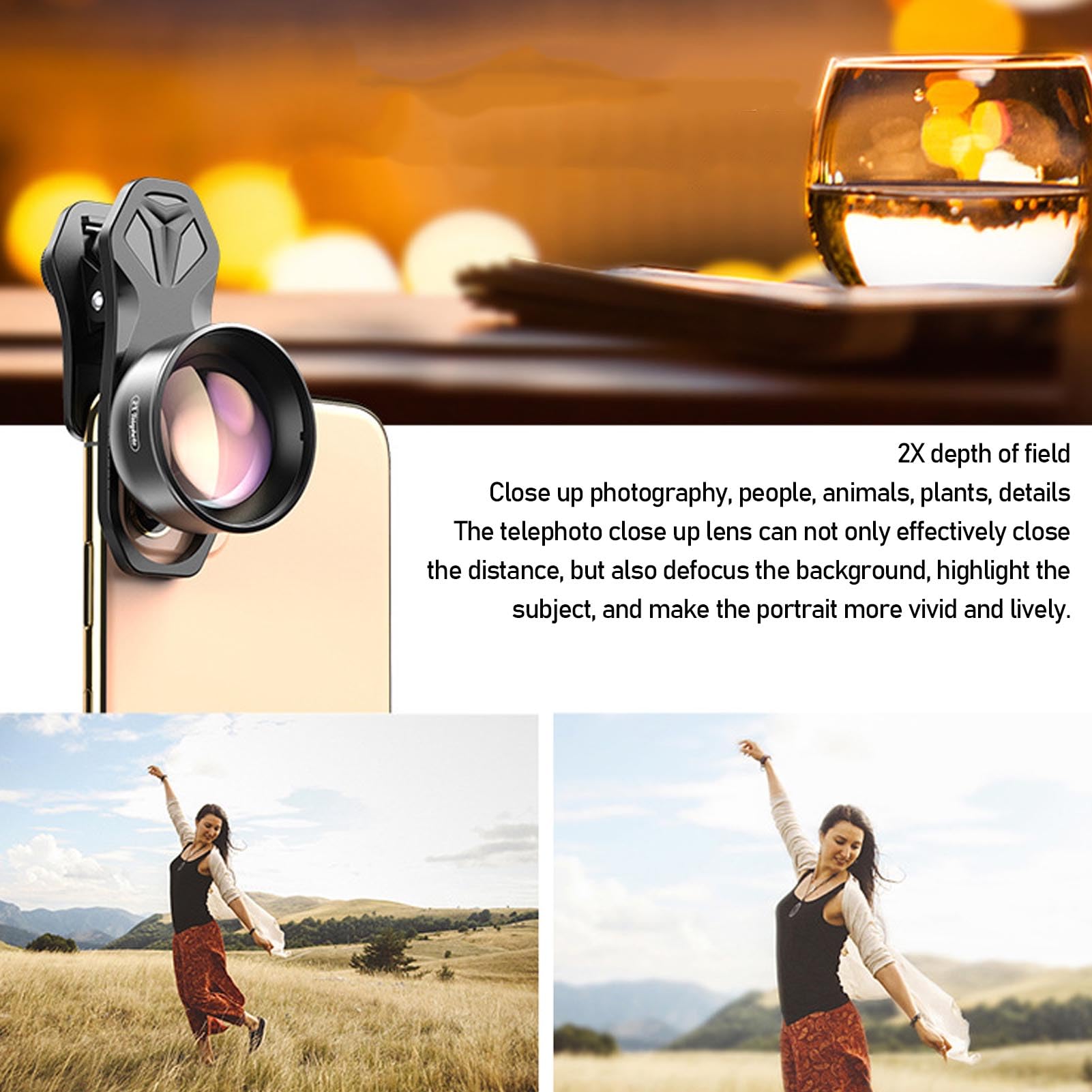 Annadue 5 w 1 Zestaw Obiektywu Aparatu Telefonicznego, 10x Makro, 2x Teleobiektyw i 195 ° Fisheye Obiektyw z Szerokim Kątem, Klip na Zestawie Fotografii Mobilnej do Smartfonów