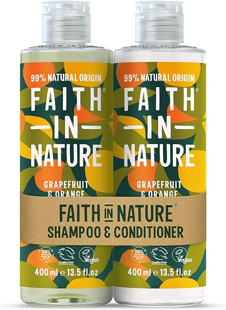 Faith In Nature Natural Grapefruit and Orange Shampoo and Conditioner Set, Invigorating, Vegan and Cruelty Free, No SLS or Parabens, For Normal to Oily Hair, 400 ml (Pack of 2)