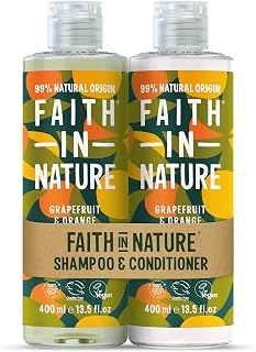 Faith In Nature Natural Grapefruit & Orange Shampoo and Conditioner Set, Invigorating, Vegan & Cruelty Free, No SLS or Parabens, For Normal to Oily Hair, 400ml