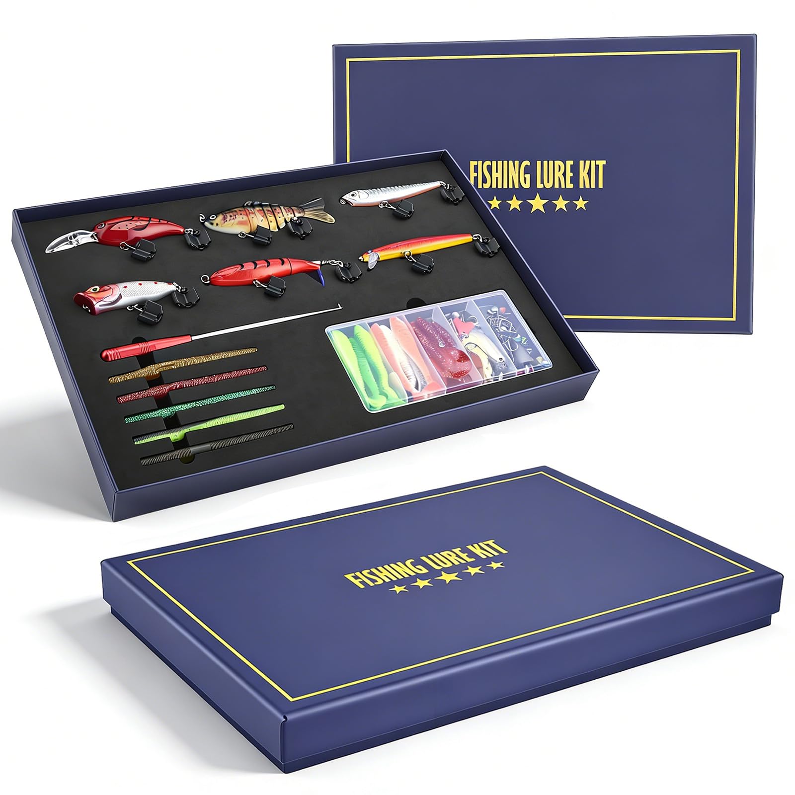 Cadeaux de pêche pour pêcheurs, boîte surprise avec poissons en caoutchouc, leurres et accessoires de pêche, sac miracle de pêche, coffret cadeau polyvalent pour les pêcheurs