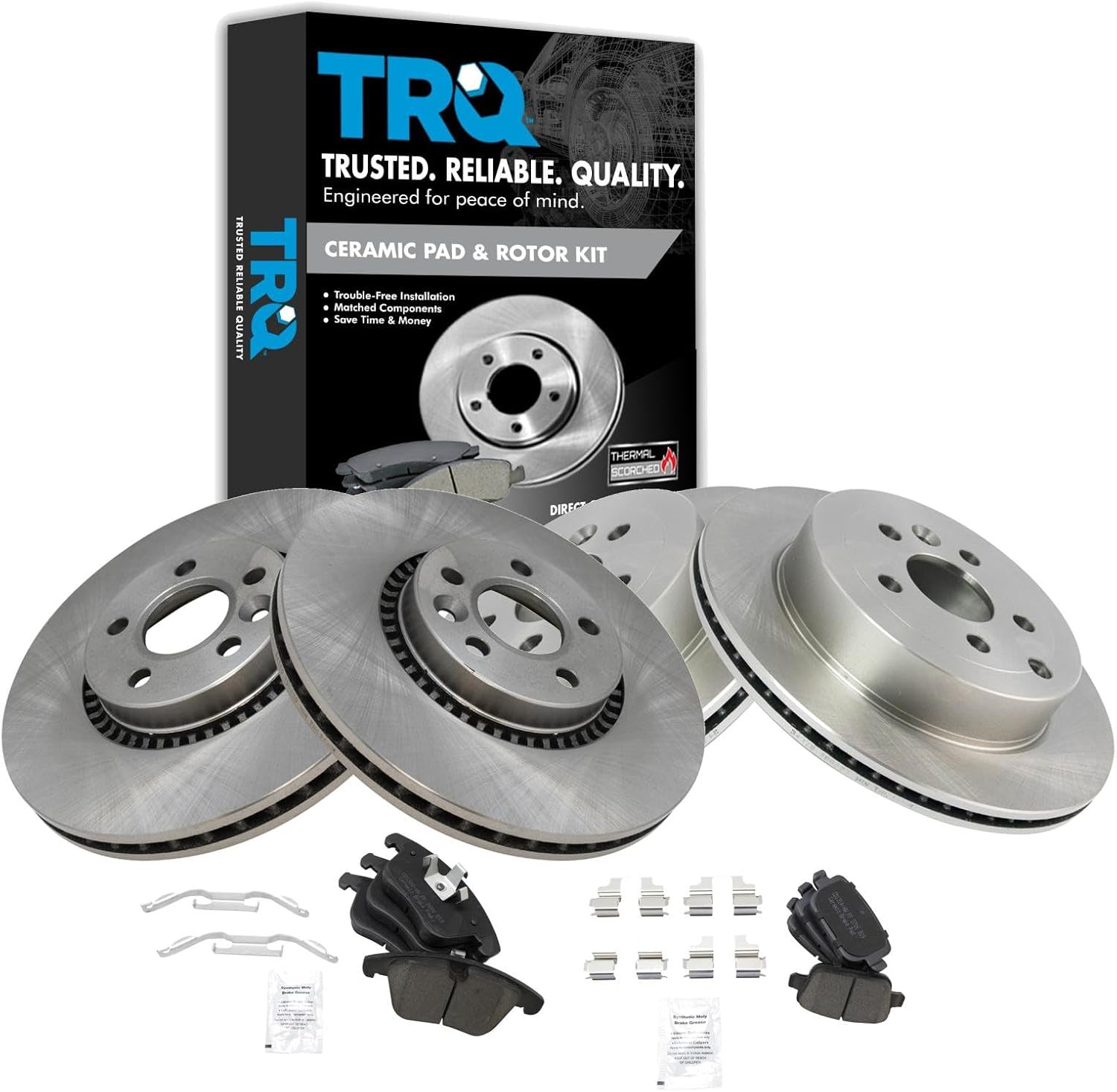 TRQ Front and Rear Brake Pad & Rotor Kit Brake Pads Brake Rotor Ceramic Compatible with 2008-2012 Land Rover LR2