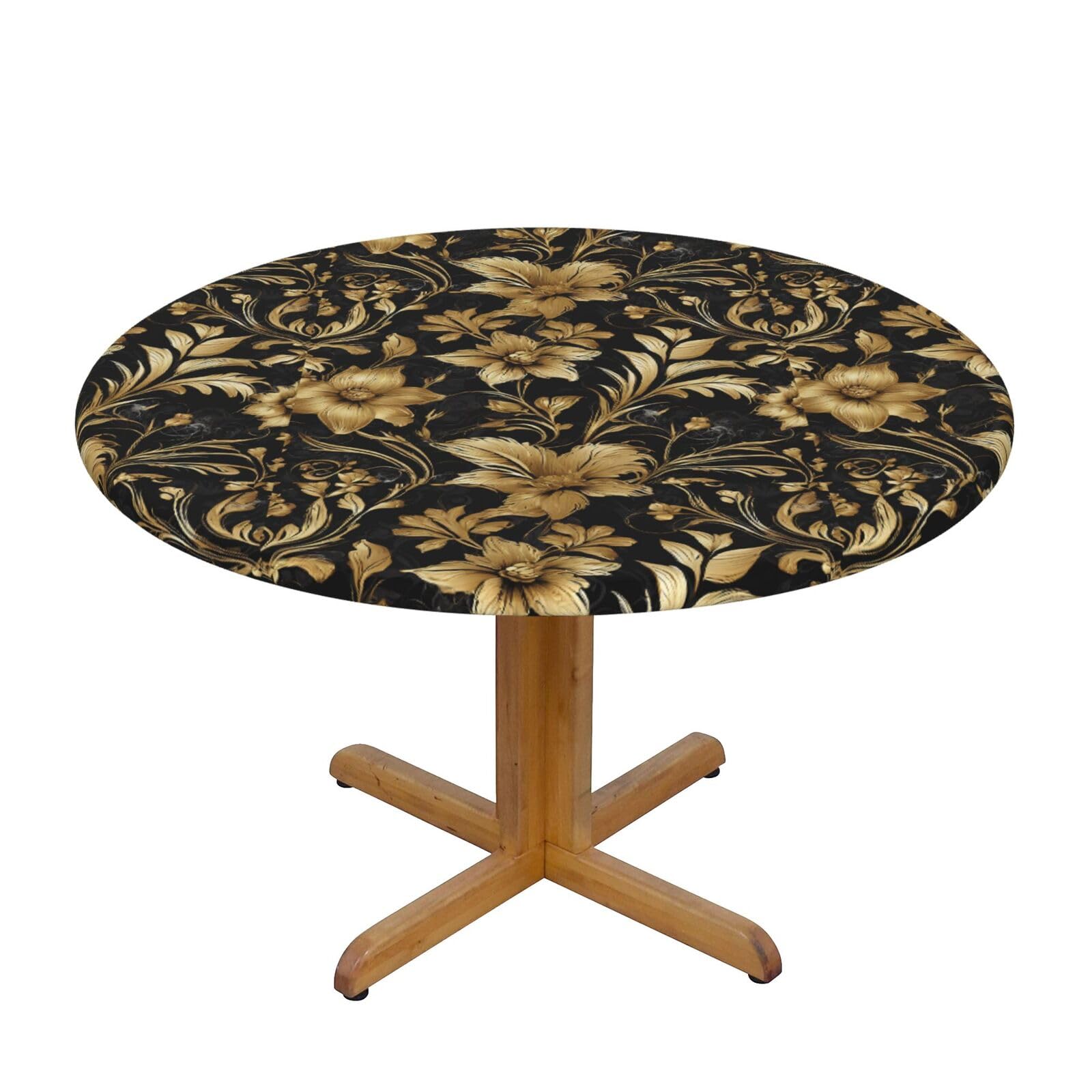 Nappe ronde ajustée élastique imperméable 120 cm antidérapante extérieur motif lotus