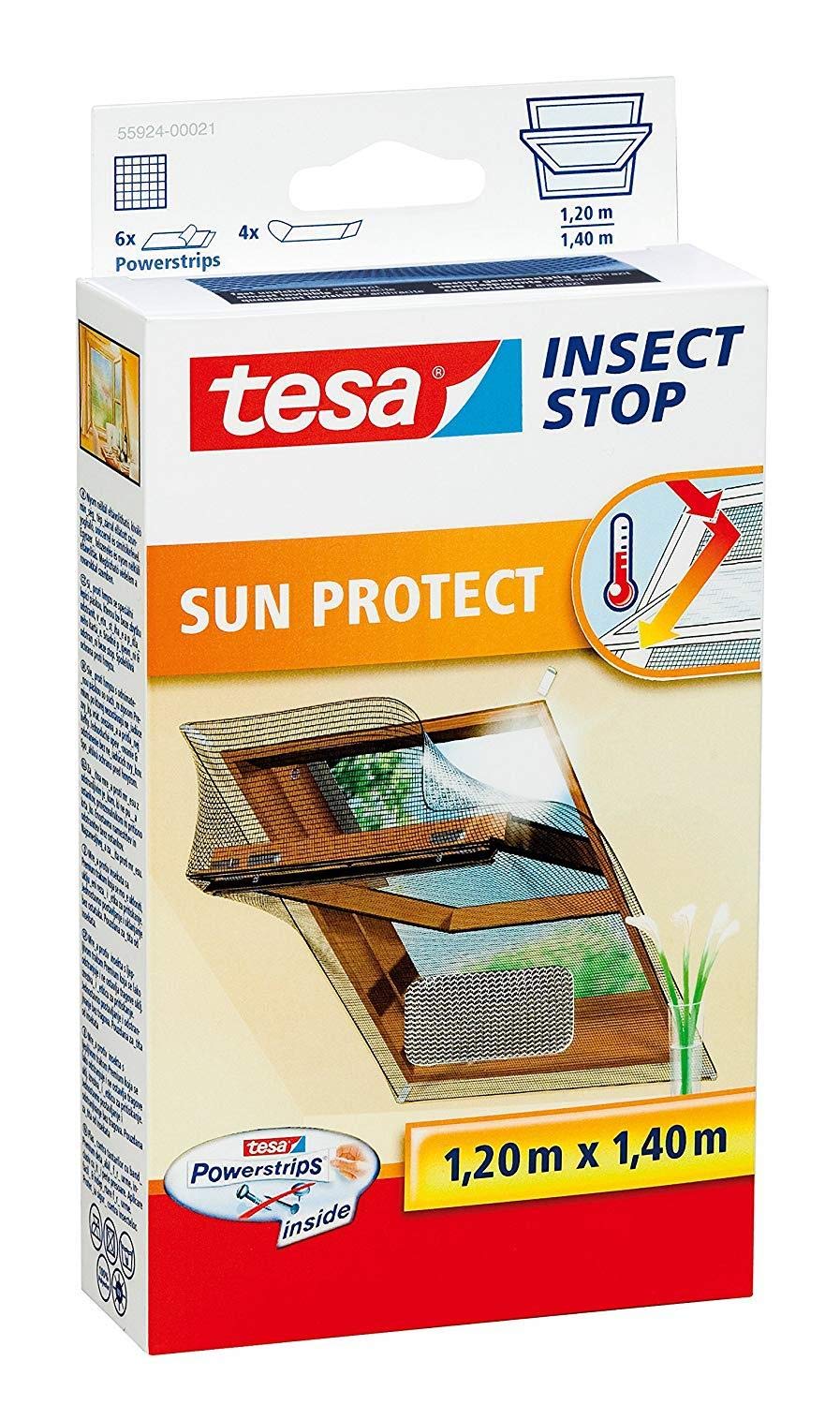 2 Stück tesa Fliegengitter für Dachfenster, mit Sonnenschutz, beste tesa Qualität, 1,2m x 1,4m