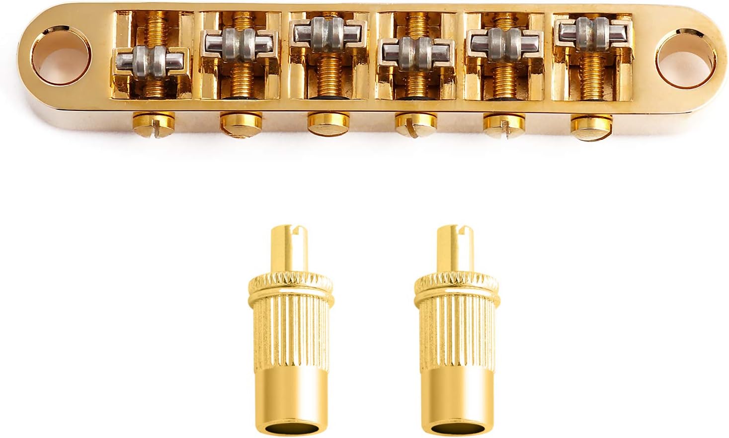 Rubatone Tune-O-Matic Guitar Bridge Roller Saddles Compatible with 6 String LP Les Paul SG Style Electric Guitar Parts Replacement Gold.