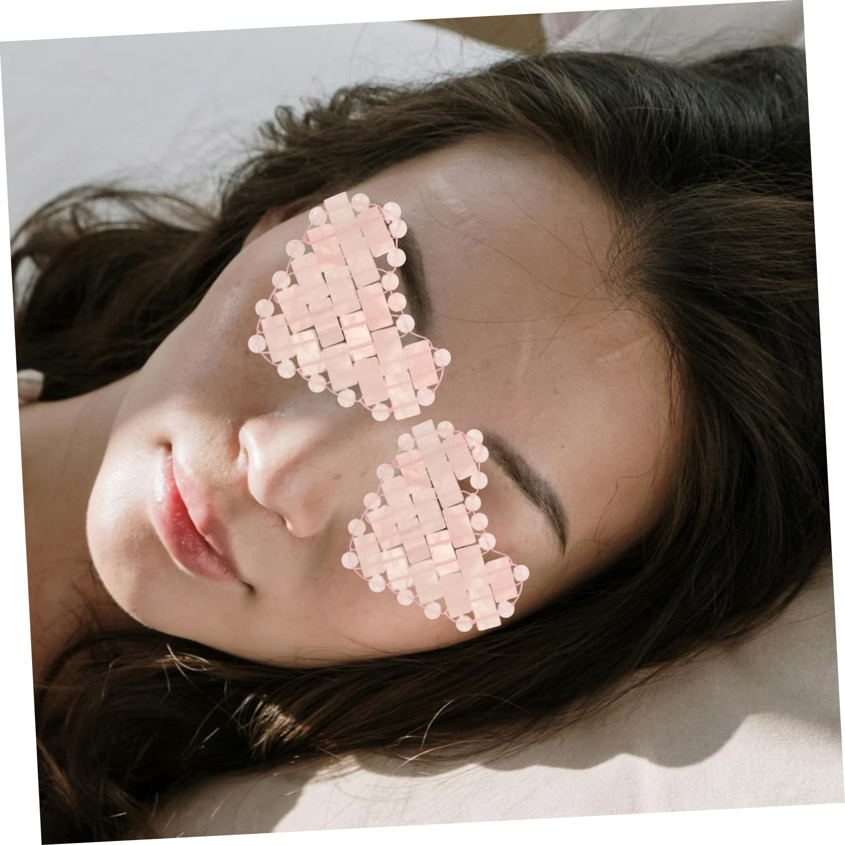 VICASKY Maschera Rilassa e Pietra Cuore in di Rosa Occhi Forma a Naturale, la Allevia Stanchezza, Pietra di Cristallo Uso Spa e Relax Viso