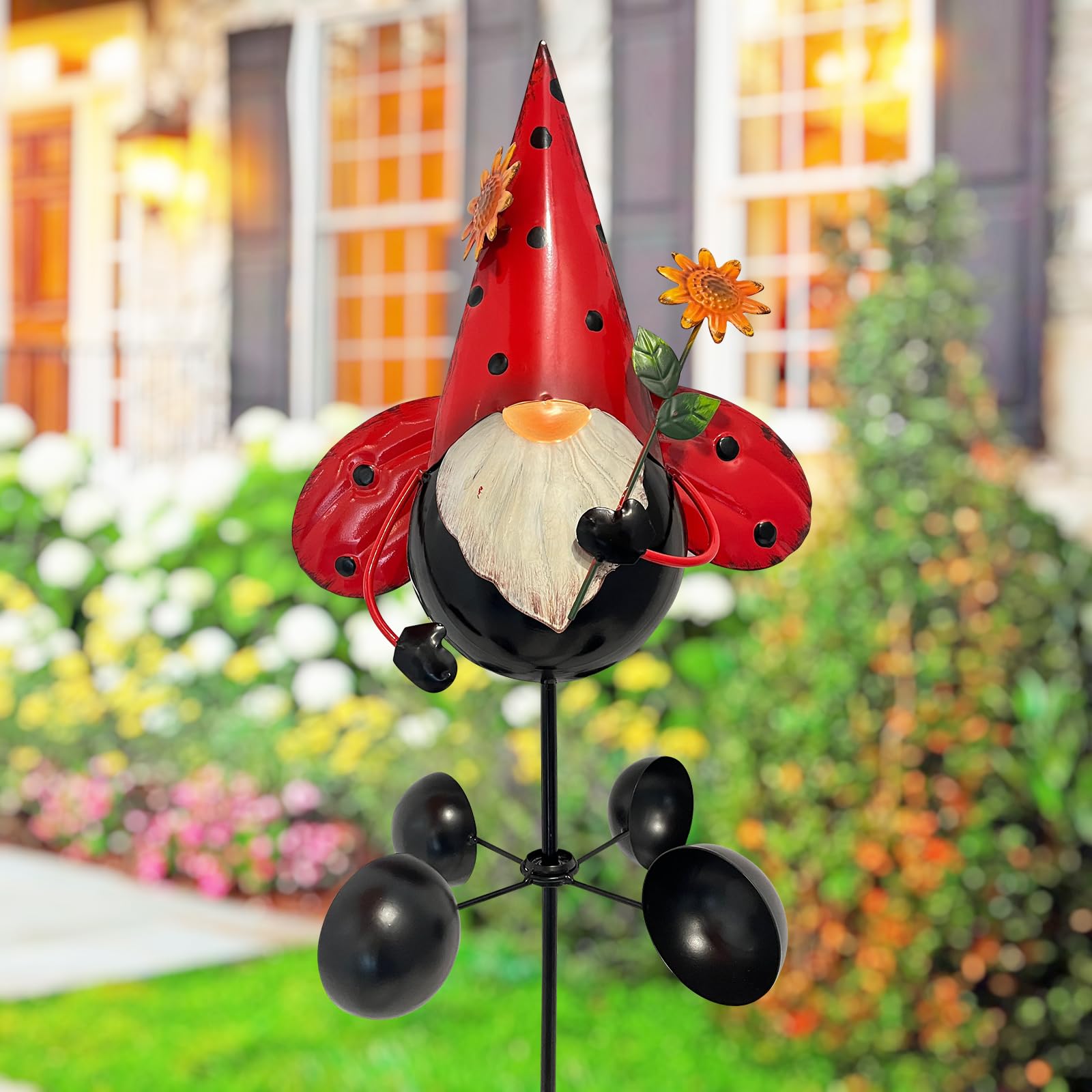 HONGLAND Zwerg aus Metall, Garten-Statue, Gartenstatue, Outdoor-Dekoration, 121,9 cm, Zwerg-Dekorationen, 360 Grad drehbar, Windspiel für Außenbereich, Terrasse, Garten, Hinterhof, Dekoration