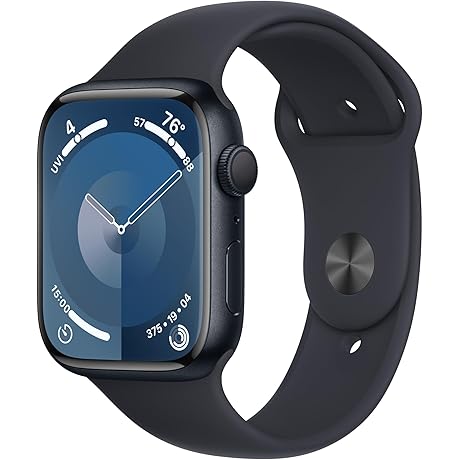 Apple Watch Series 9 [GPS 45mm] Midnight Aluminum Case with Midnight Sport Band, S/M (Renewed)