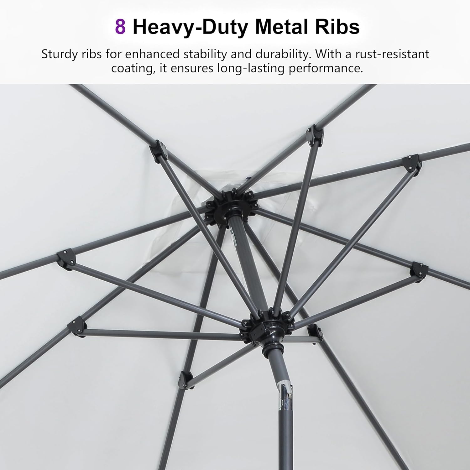 PURPLE LEAF 10' x 6.5' Rectangular Patio Umbrella Outdoor Table Umbrella Aluminum Frame Market Umbrella Sun Umbrella with 8 Sturdy Ribs Tilt for Garden Deck Lawn Pool White