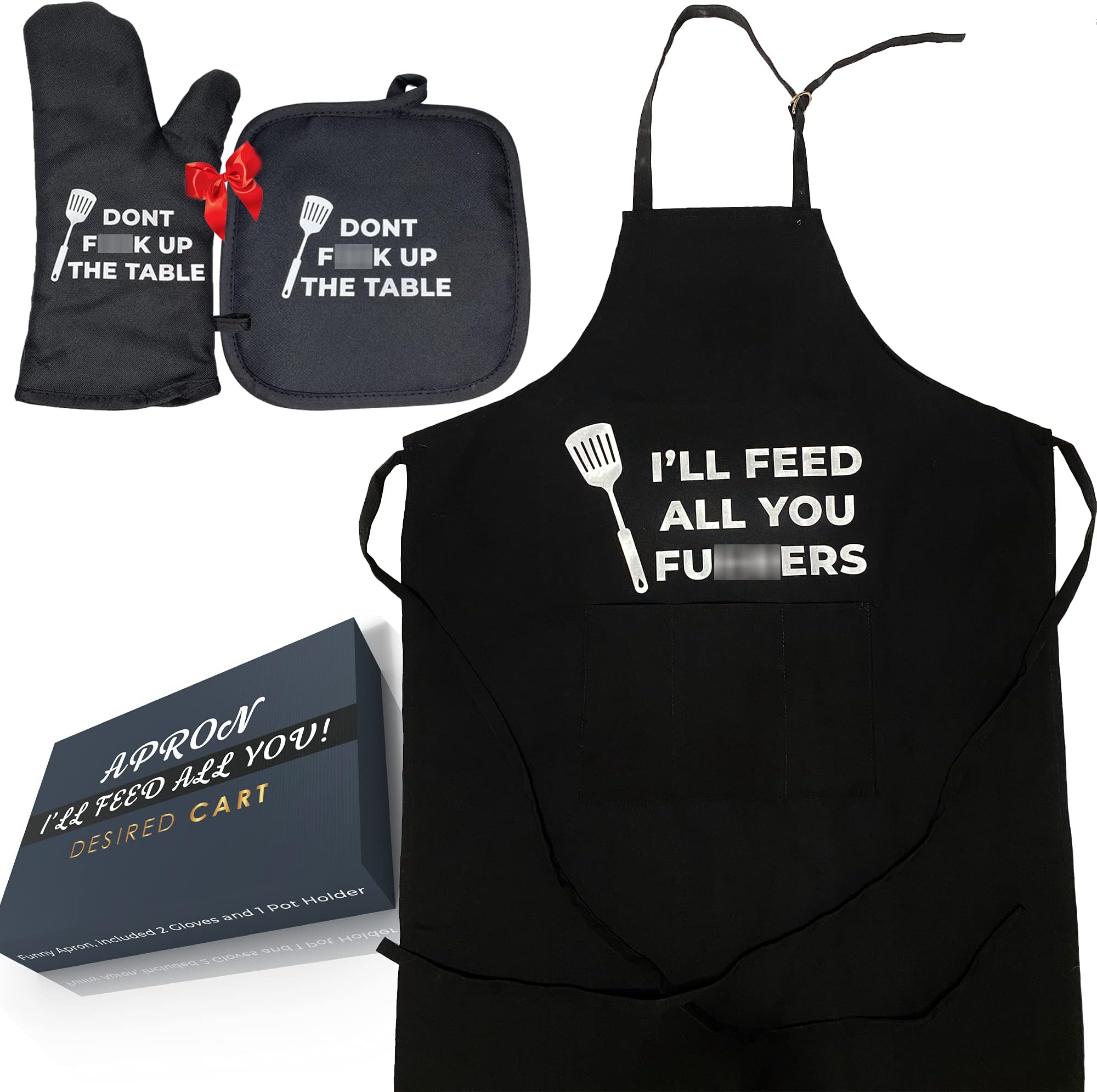 Desired Cart I'll Feed All You - Funny Aprons for Men- Dad Gifts, Gifts for Men - Birthday Gifts for Dad, Husband, Brother, Boyfriend, Mom, Wife, Son, Friend, Him - Cooking Grilling BBQ Chef Apron