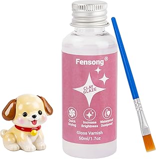 Air Dry Clay Glaze, Clear Gloss Varnish Sealant for Air Dry Clay Crafts, Water-Resistant Protective Top Coat to Help Reduce Cracking & Scratches,with Brush, 50ml