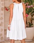 BTFBM Robe d'été pour femmes 2026 Printemps Boho Mode Halter Col sans manches Loose A-Line Mini Vacances à la plage Sundress