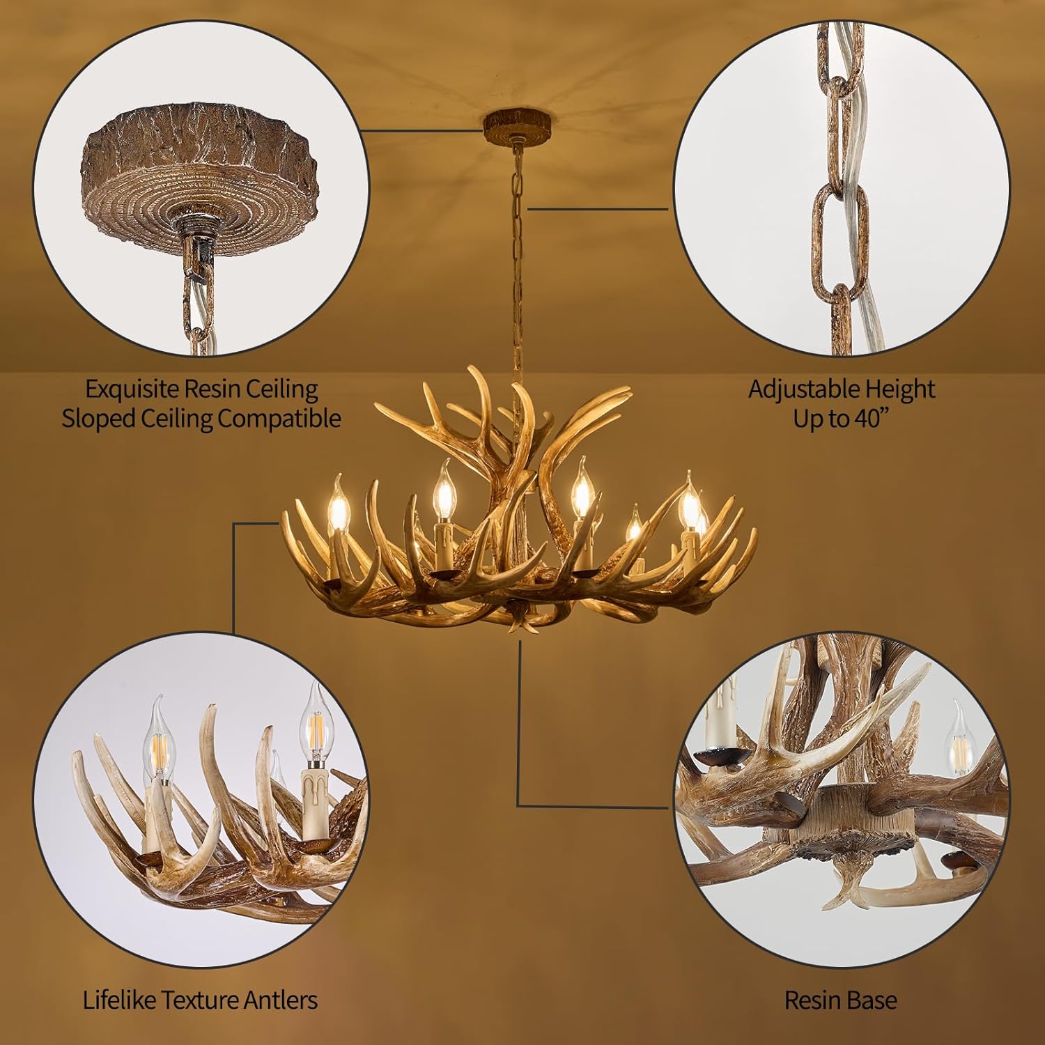 Deer Antler Chandelier Lighting,Large Deer Rustic Farmhouse Chandelier Light Fixtures for Dining Room Living Room Kitchen Island Bedroom Entryway Foyer (9 Lamp Arms + 3 Arms)