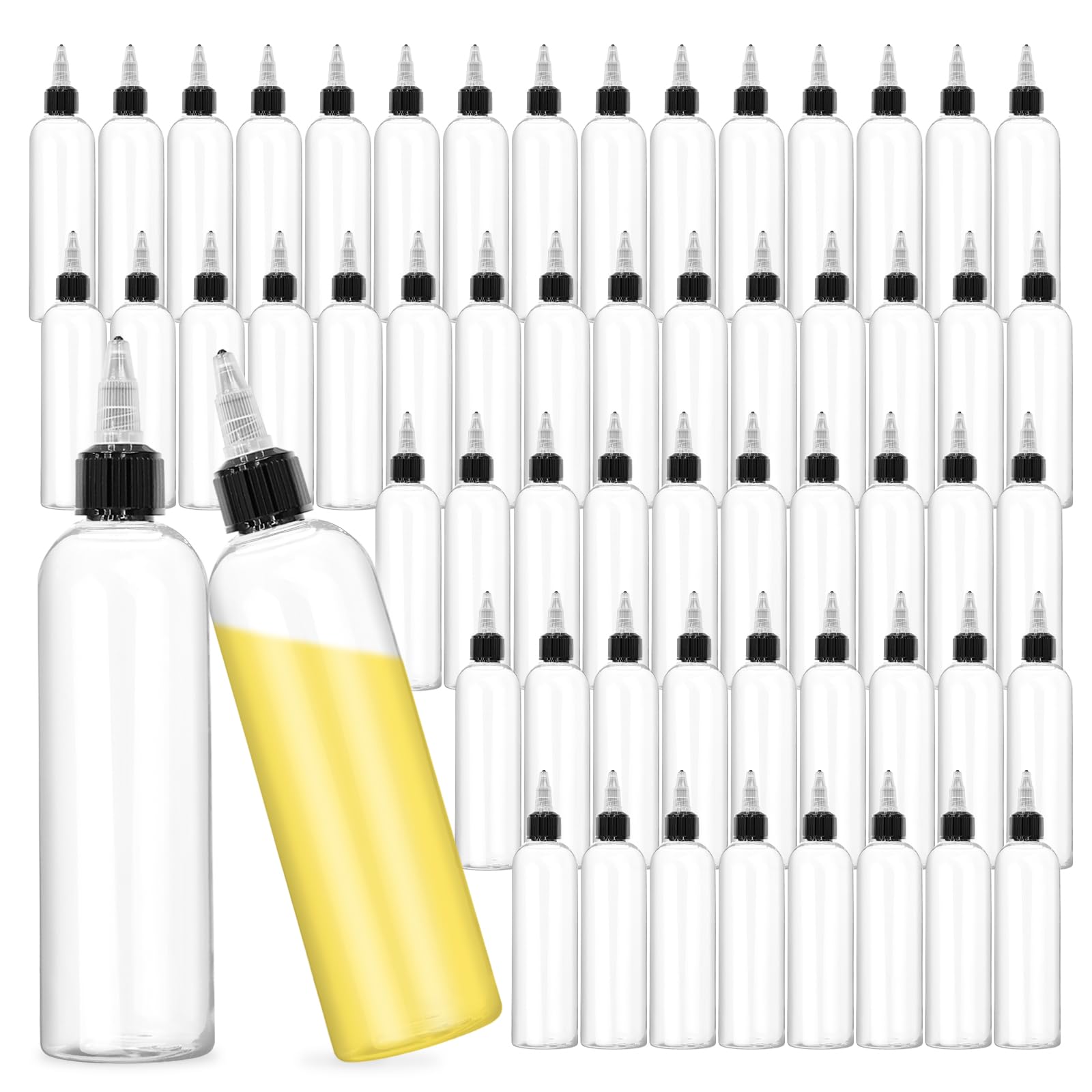 Boston - 100 bottiglie vuote da spremere in plastica da 113,4 g, con tappo a vite da 20/410 mm, per oli essenziali, applicatori per capelli, liquidi, dispenser di condimenti