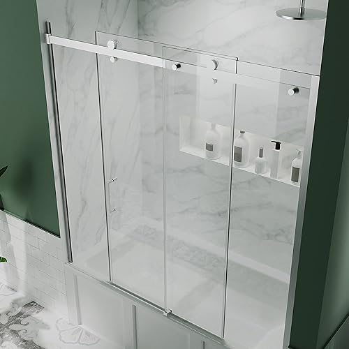 Miniatura 3 de ES-DIY Puerta de ducha para bañera puerta corrediza de ducha de 56 a 60 pulgadas de ancho x 58 pulgadas de alto puerta de bañera de vidrio templado