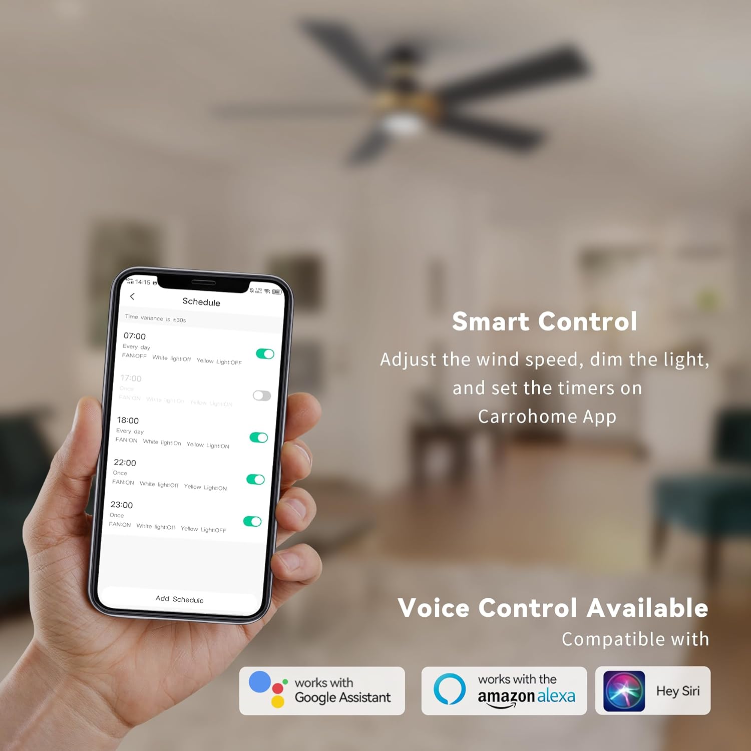 SMAFAN Smart 52" Ceiling Fans with Lights Flush Mount, 3 Light Colors Dimmable, 10 Speeds DC Ceiling Fan with Remote, Outdoor Ceiling Fan Compatible with Alexa, Siri & Google Home, Black Gold