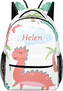 CUXWEOT Cute Cartoon Animal Dinosaur Personalized Student Backpack Waterproof Schoolbag Casual Travel Daypack with Name