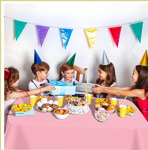 Miniatura 6 de Paquete de 6 manteles de plástico rosa de 54" x 108", manteles desechables rectangulares, manteles de plástico para fiestas