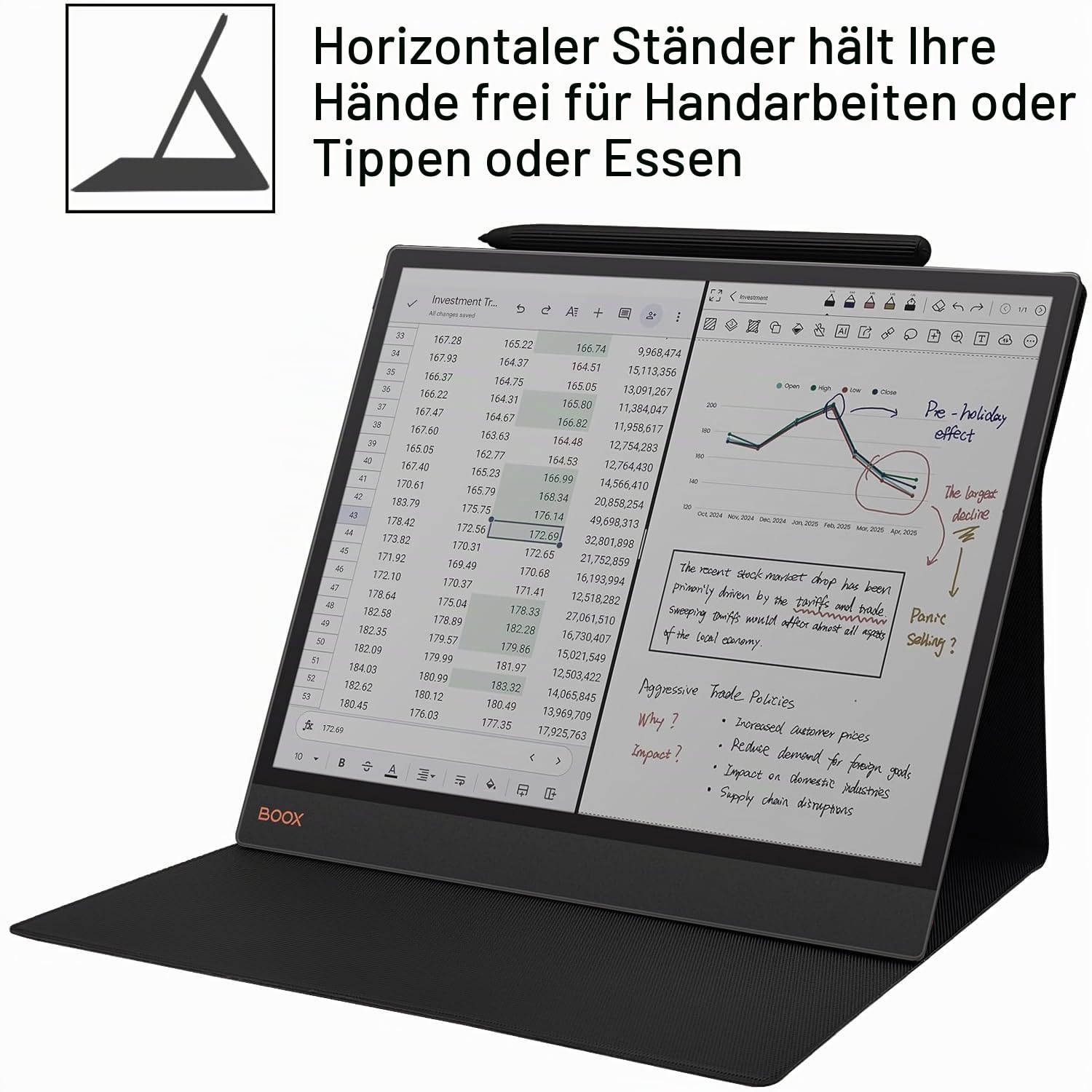 Schutzhülle mit magnetischem Ständer für Onyx Boox Tab X C 13.3 Color/Boox Note Max 13.3 (2025/2024), ultradünn, leicht, Leder, mit magnetischer Stiftschnalle, automatischer Schlaf-/Wachmodus