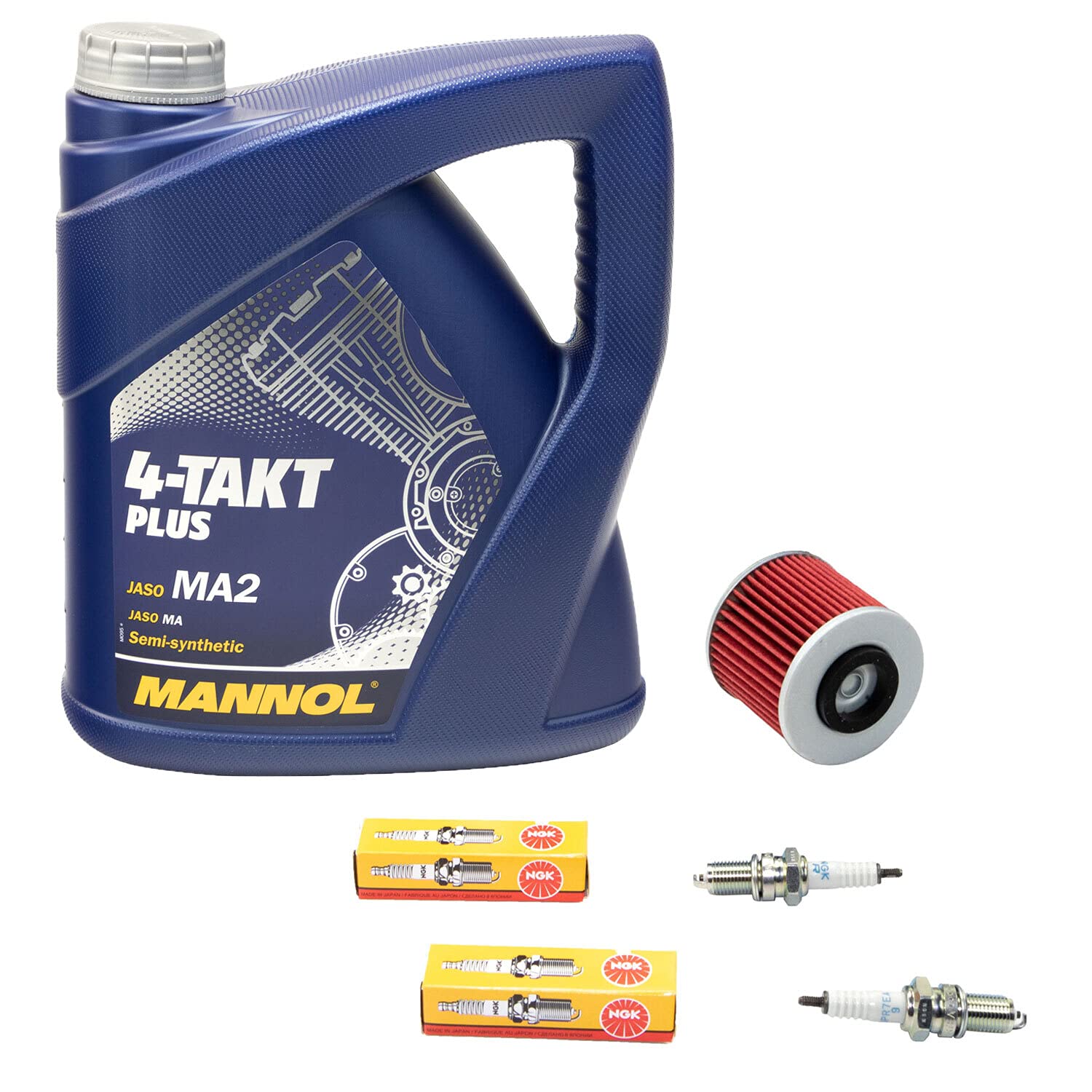 Wartungspaket Öl 4L + Ölfilter + Zündkerzen für Yamaha XVS 650 XVS650 VM02 VM03 VM04 4VR 4XR VM03 Bj 1997-2007