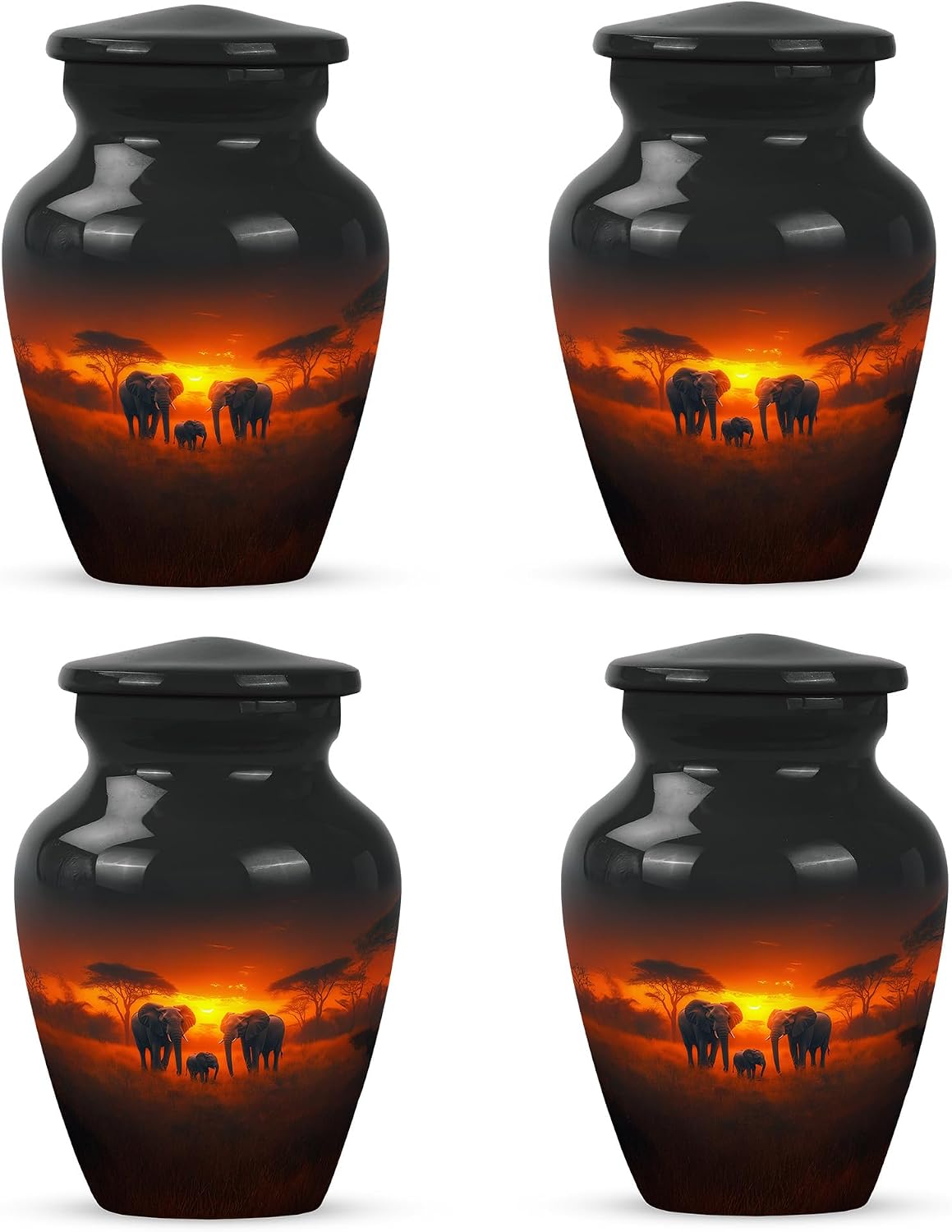 Elephant Sunset Keepsake Urns, for Human Ashes, Keepsake Urn for Ashes, Funeral Urn for Human Ashes, Mini Urns for Ashes Adult Male, Size 3-inch Set of 4
