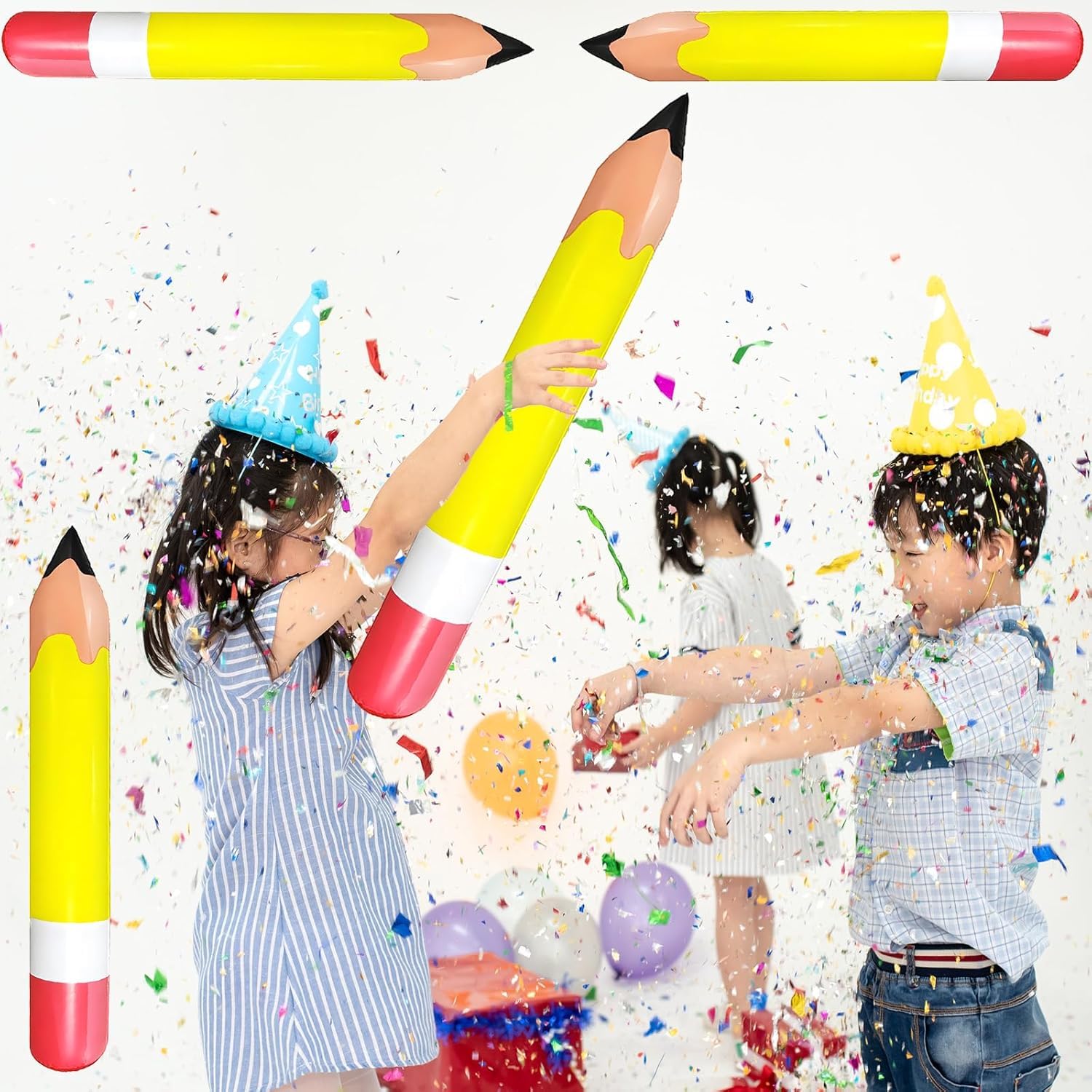 Ballons Gonflables En Forme De Crayon - Lot De 6, En PVC, Décoration Rentrée Des Classes