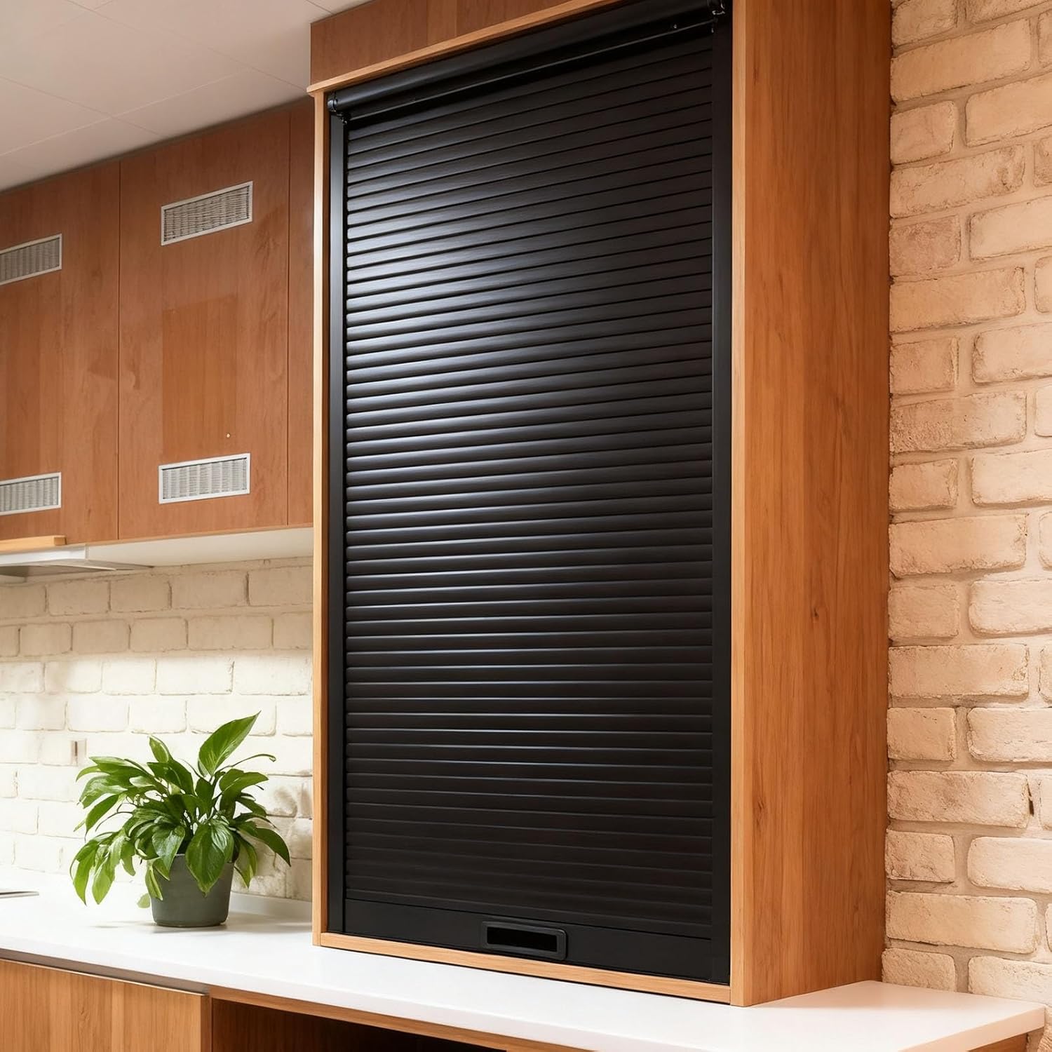 Wall Cupboards Tambour Door & Track Sets Plastic, Portable Balck Appliance Storage Bins Decorative Gate with Handle for Motorhome/RV/Cabinets, 20'' - 47 Inch Tall(34 x 22 inch)