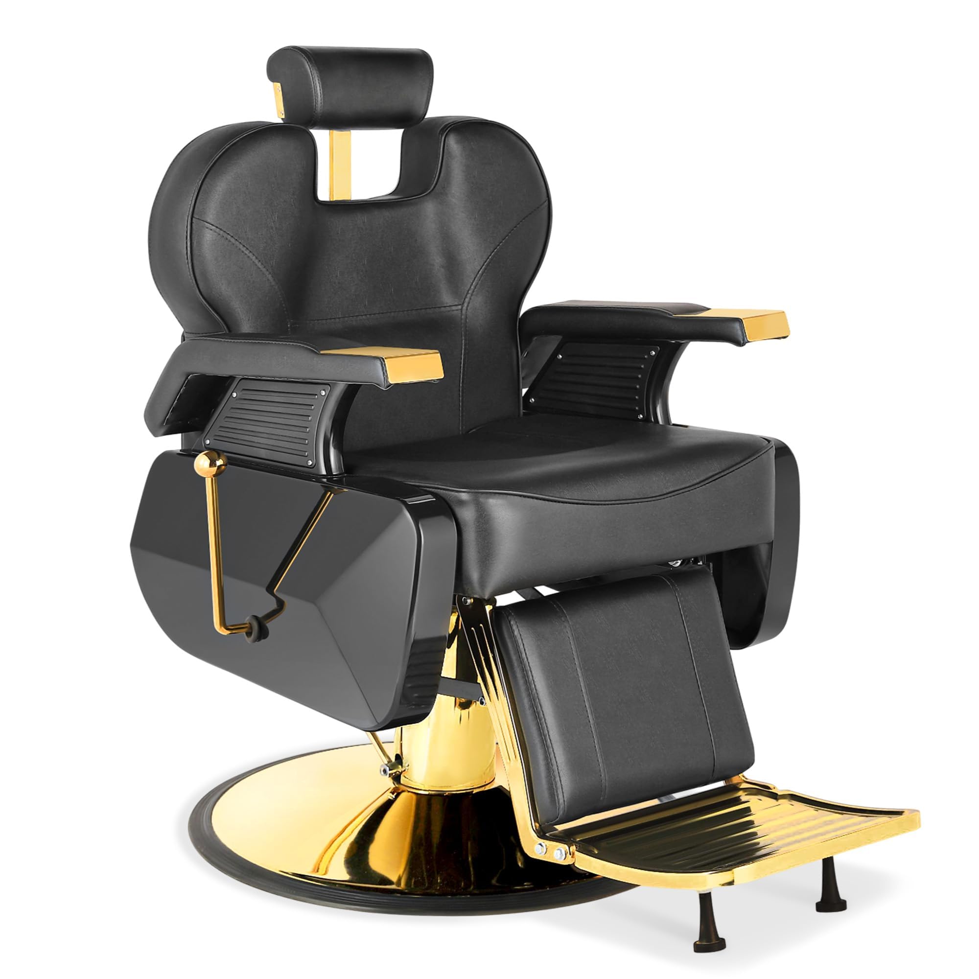 Barber Salon Chair for Barbershop, Vintage Styling Salon Chair for Hair Stylist for Home, Recline 360° Swivel Height Adjustable Professional Hair Cutting Chairs Shampoo Equipmen, Black Gold