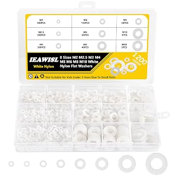1200 PCS Flat Washers Kit, M2-M10, White Nylon, for Screws Bolts | M2/2.5/3/4/5/6/8/10, corrosion & UV resistance, For interior decoration, outdoor construction, electrical and furniture