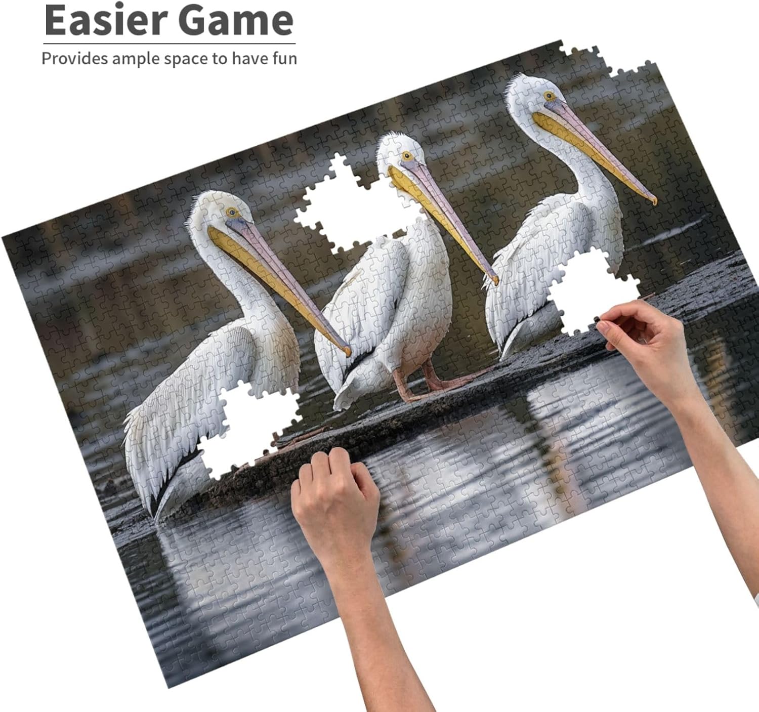 1000PCS Jigsaw Puzzle for Adults Personalized Picture Puzzle Three Pelicans Customized Wooden Puzzle for Family, Birthday, Wedding, Game Nights Gifts Animal Puzzle 29.5x19.7 inches