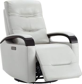 CHITA Genuine Leather Power Swivel Glider Rocker Recliner, Creamy Grey | Adjustable Power Headrest, Double Layer Backrest, FSC Certified Mid Century Modern Recliner Chair for Adults, for Living Room