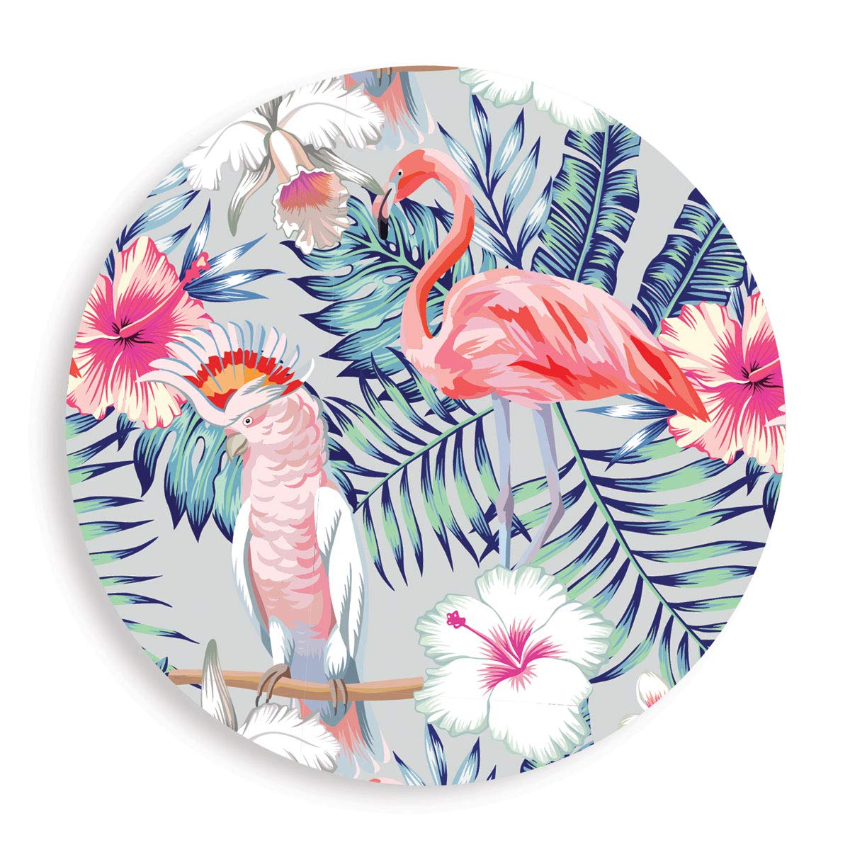 LecosterFlamingo - Absorbent Stone Coasters for Drinks 4 inch (10cm) Set of 4 - Large Modern Round Natural Ceramic Water Absorb Spill Coaster with Non-slip Cork Backing for Mugs and Cups