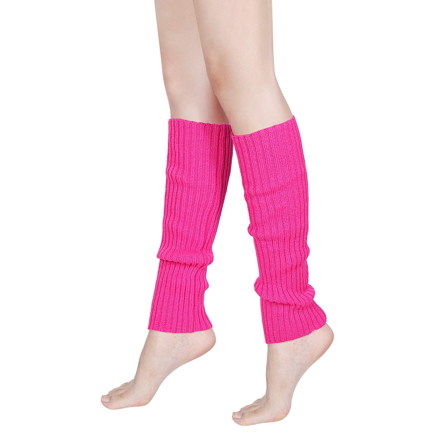 SATINIOR 80's Women Knit Leg Warmers Crochet Ribbed Neon Leg Socks for Dance or Yoga Wear Party Accessories: Hot Pink