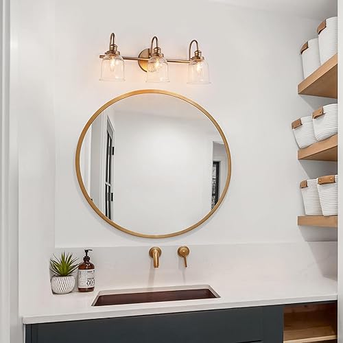 Miniatura 2 de Lámpara de tocador dorada, moderna lámpara de baño sobre espejo, iluminación de tocador de 3 luces con pantalla de vidrio sembrado