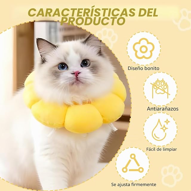 Foto 5 de 6 de Collar Ajustable para Gatos y Perros Pequeños en Algodón Suave con Diseño de Girasol,Collar Protector Cónico…