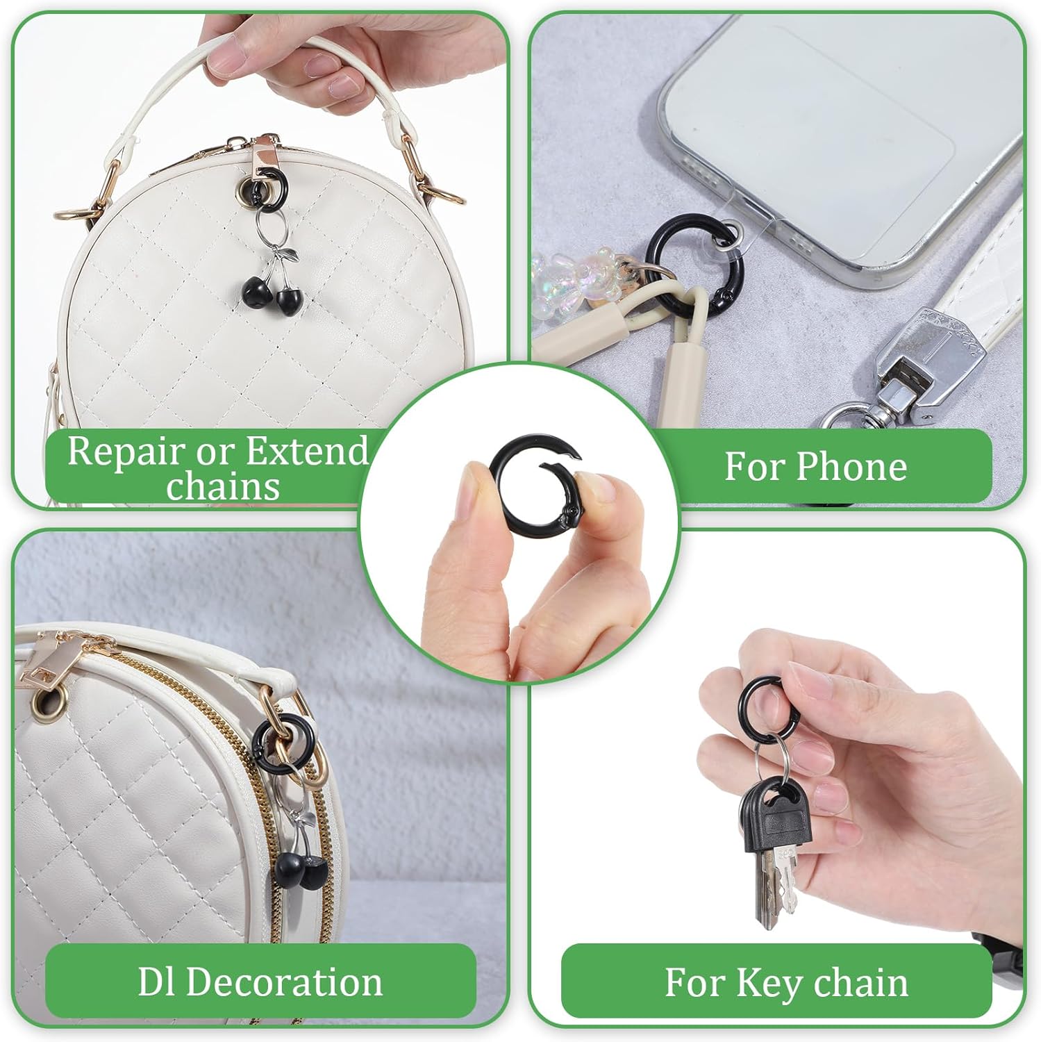 Ouligay 12PCS Small Black Carabiner Clip Metal Mini Spring O Ring Clips 2 Sizes Small Round Carabiner Clips Car Key Rings Hook Dog Tag Clip Purse Keychain Replacement Black - Image 4