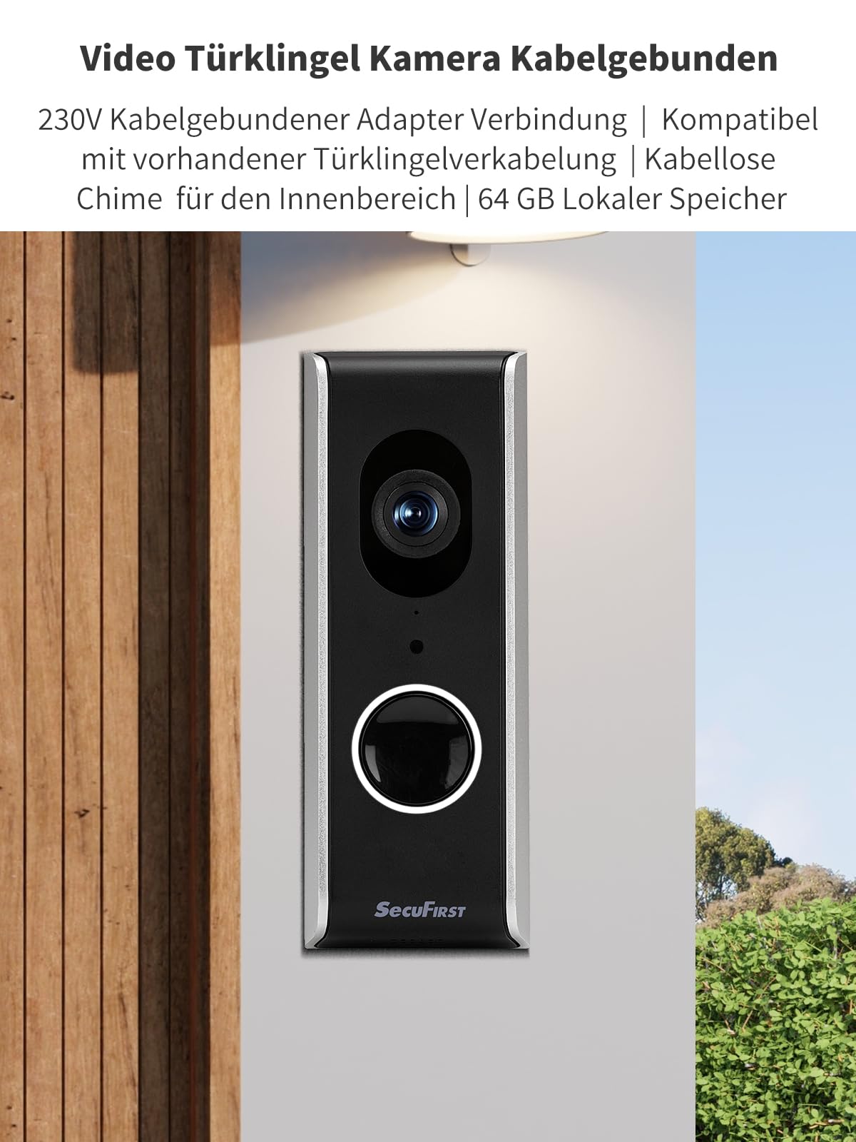 SecuFirst Türklingel mit Kamera mit Chime,Video Türklingel Kabelgebunden