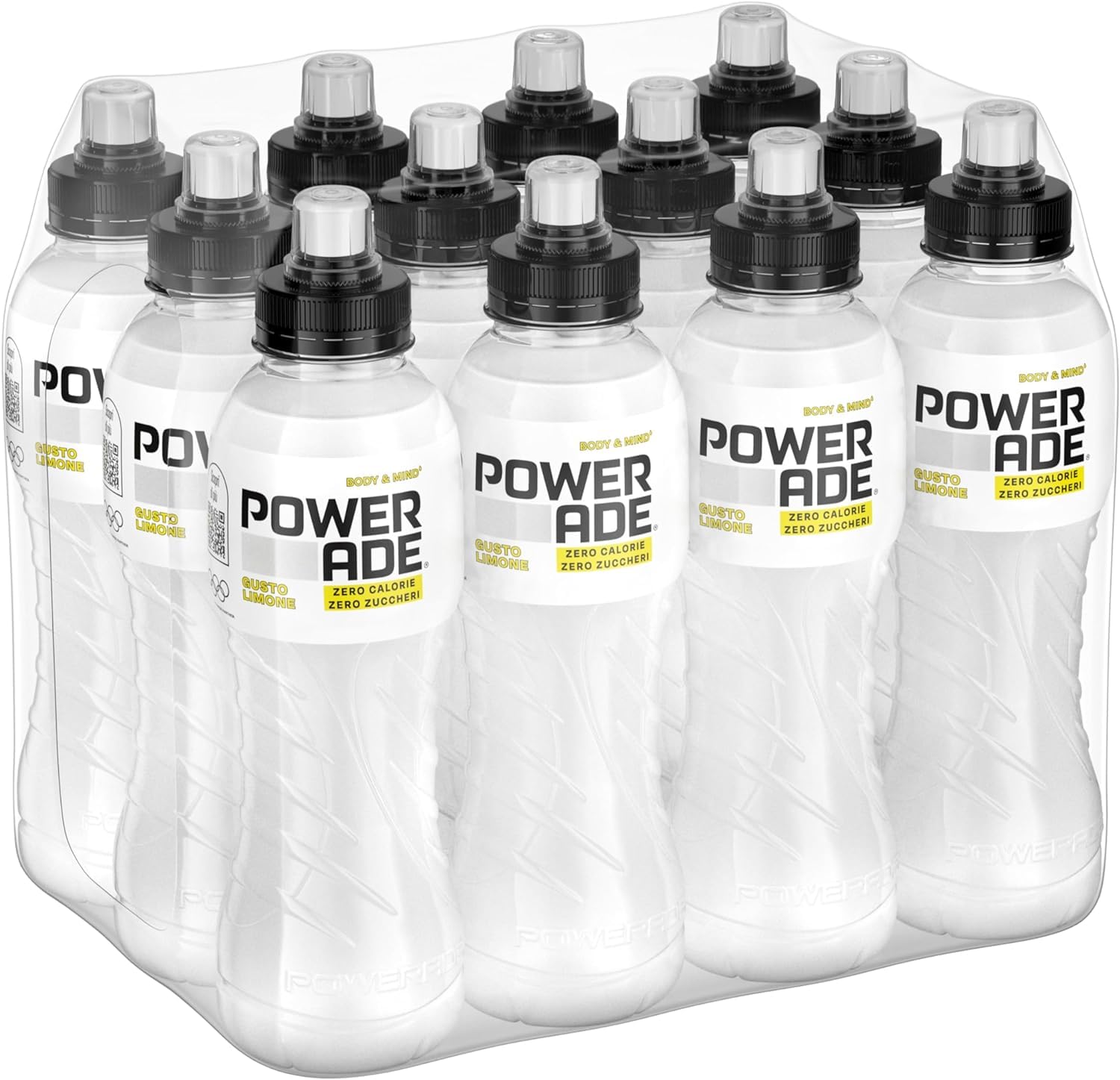 Powerade Body e Mind Bevande Energetica per Sportivi al Gusto Limone Senza Zuccheri e Calorie 500ml [CAIYA® BOX da 12 Bottiglie]