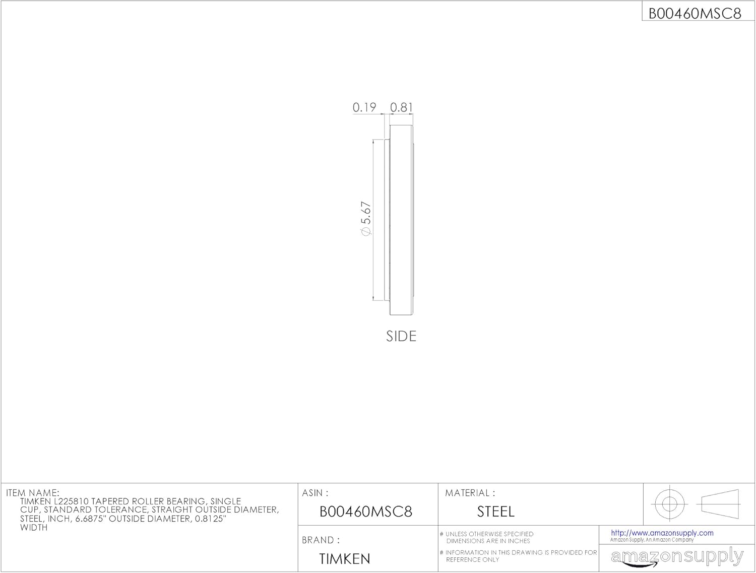Timken Tapered Roller Bearing Cup - L225810