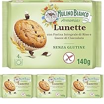 Mulino Bianco Lunette Tortina Senza Glutine con Farina Integrale di Riso e Gocce di Cioccolato, Merenda Senza Glutine e Senza Olio di Palma, Mulino Armonia, Confezione con 4 Monoporzioni