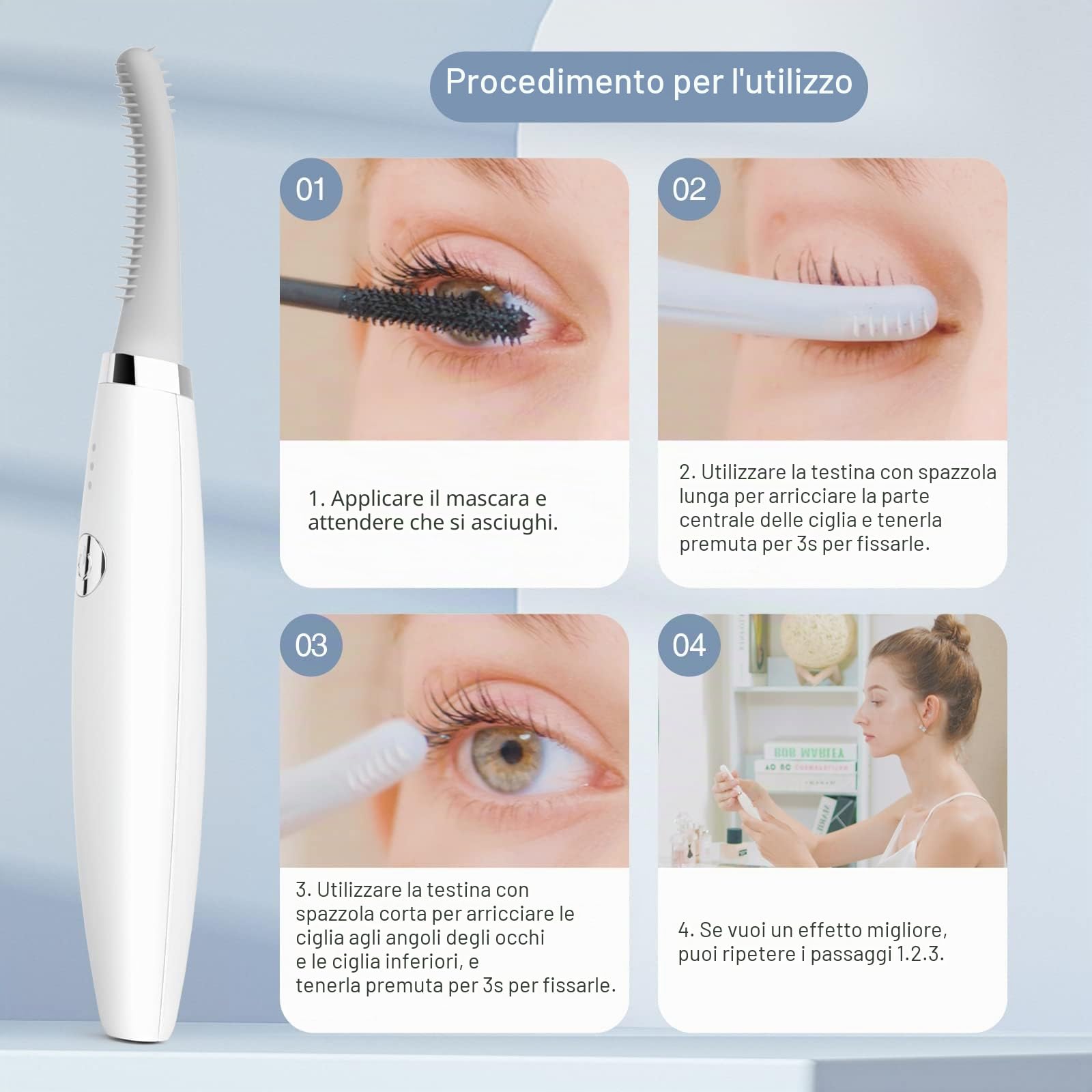 TOUCHBeauty - Piegaciglia riscaldato elettrico ricaricabile USB, 3 impostazioni temperatura, pettine silicone, arricciatura rapida, per ragazze e donne