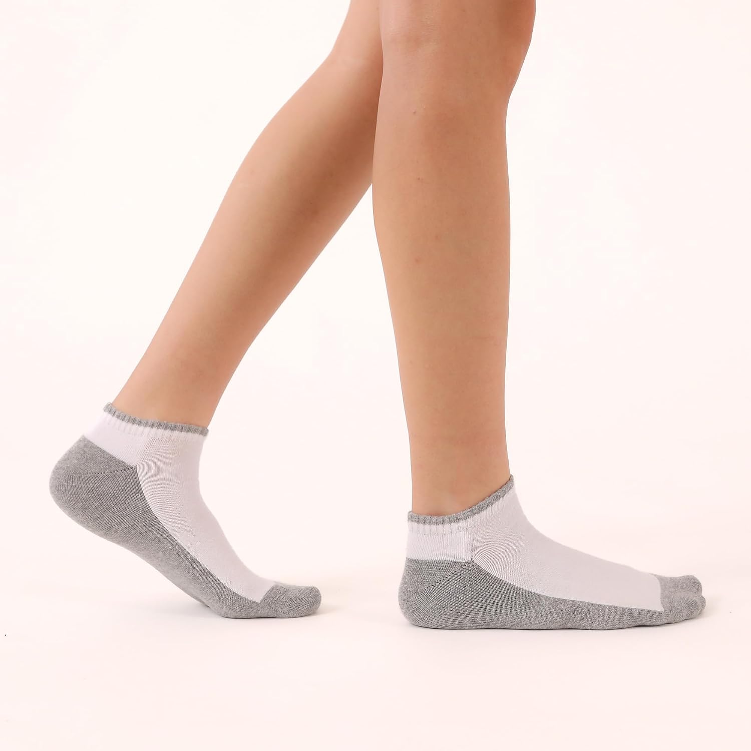 Women Athletic Extra Low Cut Socks Size 6–9, Cotton Terry Sole Sports Socks in White and Grey 4 pairs