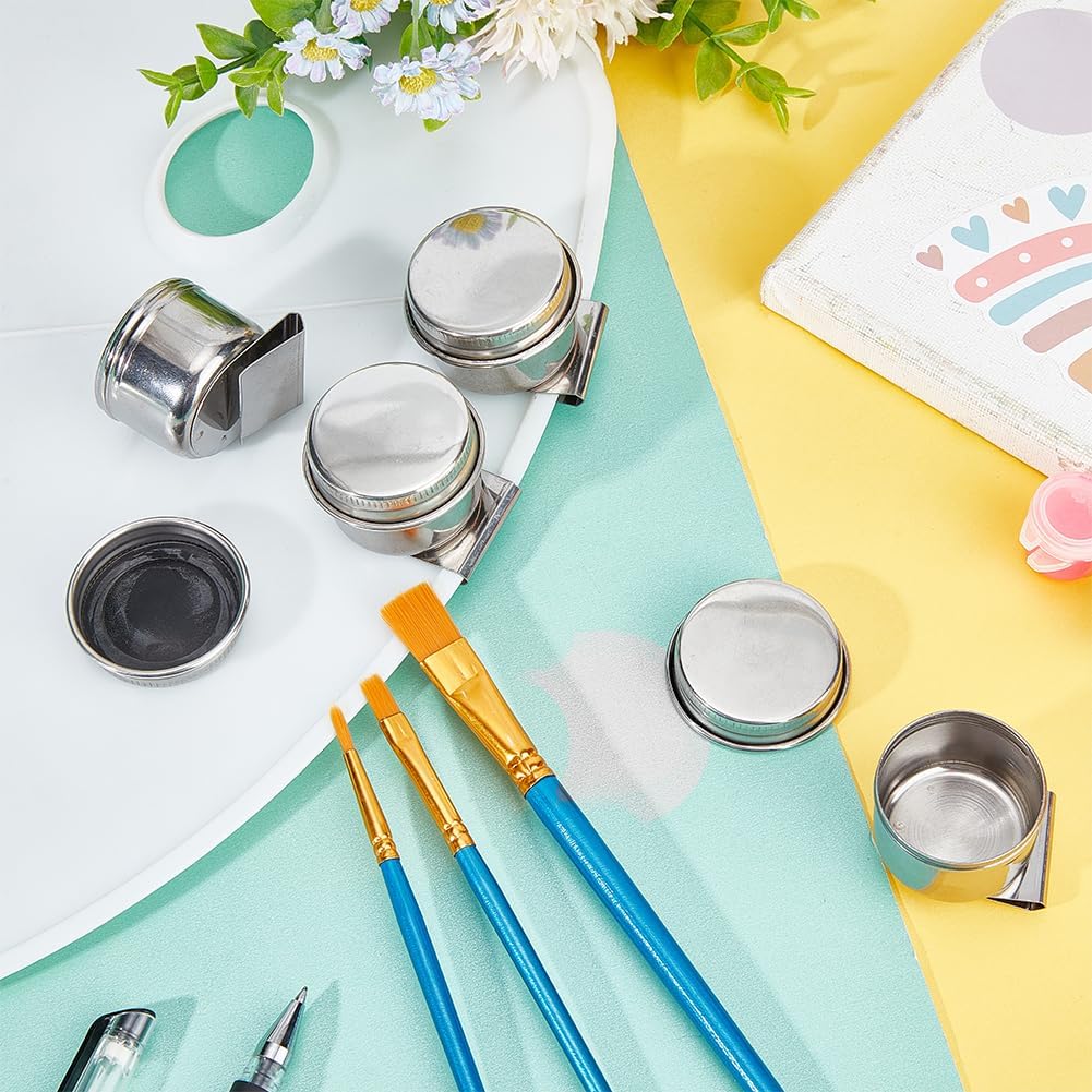 UNICRAFTALE 4 pcs Stainless Steel Oil Painting Cup Palettes Container Cup Metal Dipper Painting Pot Container with Lid and Clip Large Mouth Single Dipper Pallete Cup for Drawing